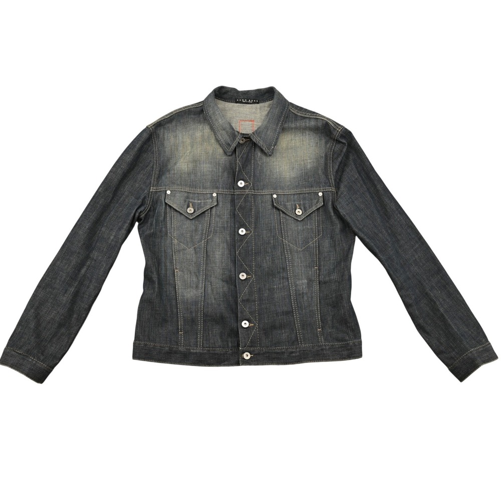 100% Cotton Hugo Boss Mens Denim Trucker Jacket Blue Jean Coat US Size M EU 50